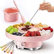 Chocolate fondue pot set with 4 cups, trays, forks, and spatula
