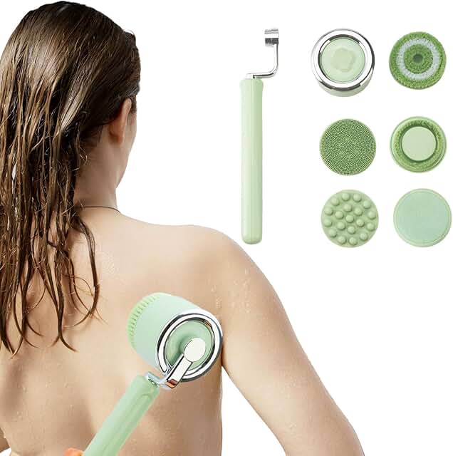 Electric Bath Back Scrubber with Detachable Handle and 5 Heads