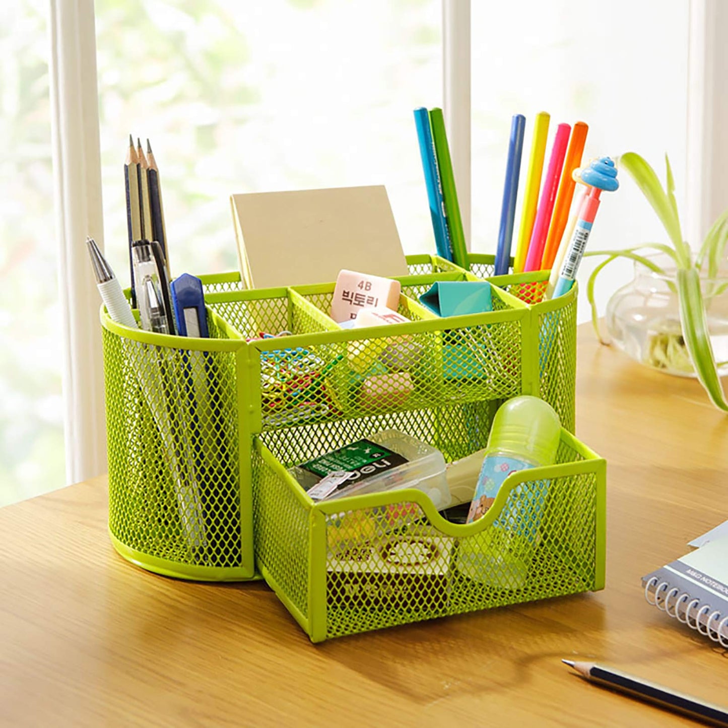 Green Metal Mesh Desk Organizer with Drawer