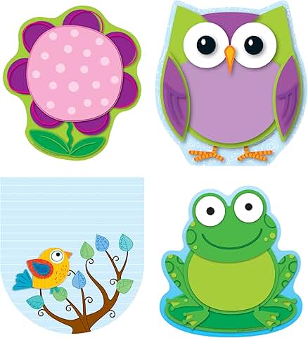 Set of four cute flower, owl, frog, and bird notepads