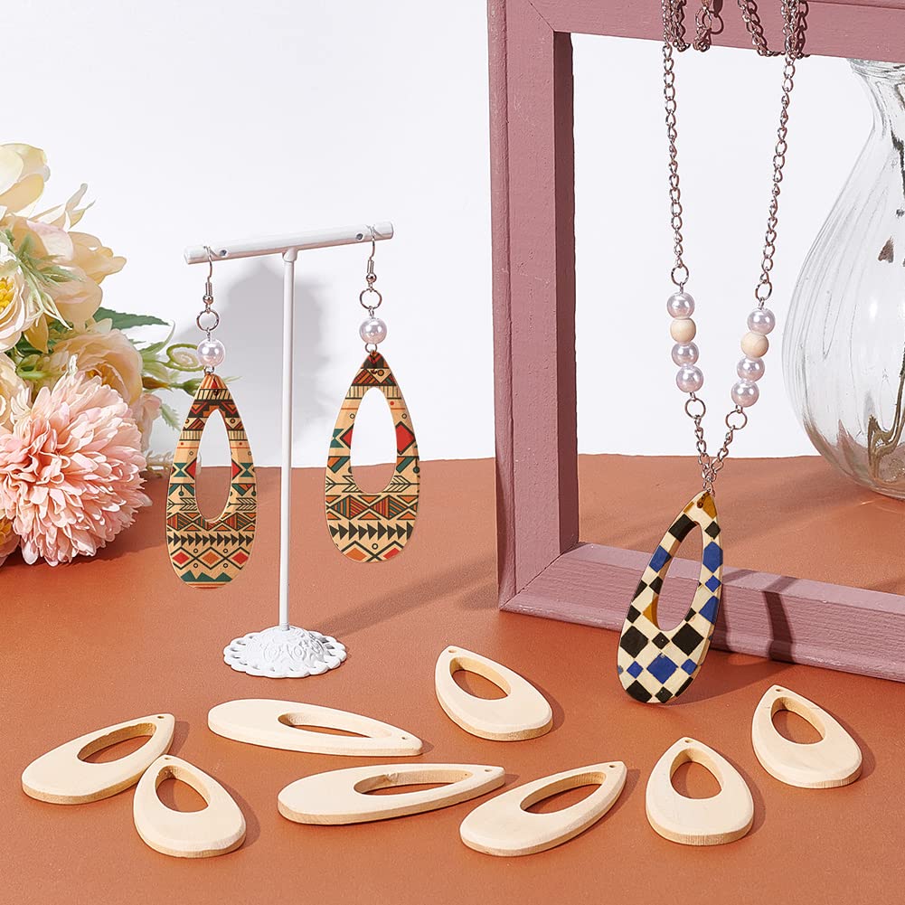 Wooden Tear Charms - 40pcs Hollow Teardrop Pendants