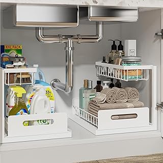 Under Sink Pull-Out Organizer, 2-Tier, White, 2 Pack