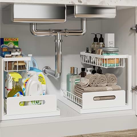 Under Sink Pull-Out Organizer, 2-Tier, White, 2 Pack