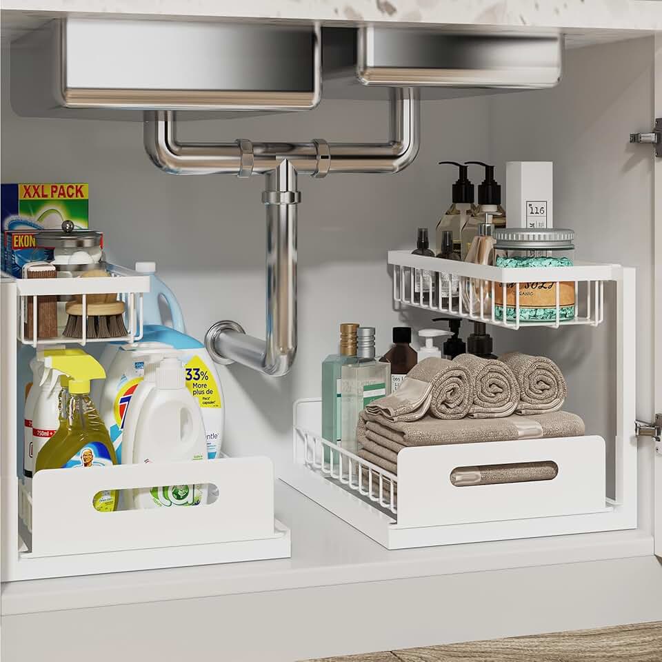 Under Sink Pull-Out Organizer, 2-Tier, White, 2 Pack