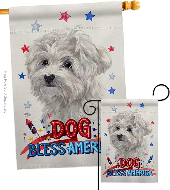 Patriotic Maltese Garden Flag Set with Dog and Animal Designs