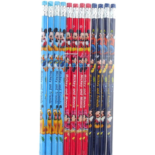 Set of 12 Wooden Pencils with Erasers and Stickers