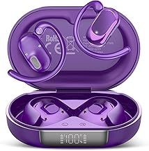 Dark Purple Bluetooth 5.4 Earphones with Mic and LED Display