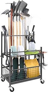 Garden Tool Organizer with 16 Slots and Hooks