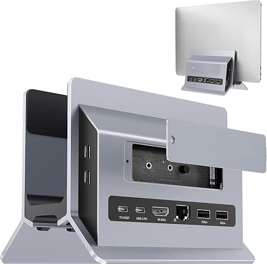 Vertical Aluminum Laptop Dock Stand in Silver