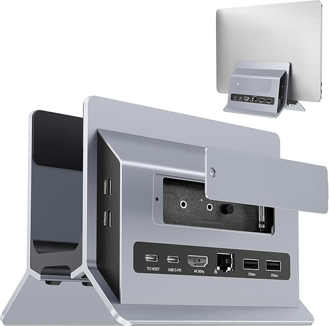Vertical Aluminum Laptop Dock Stand in Silver