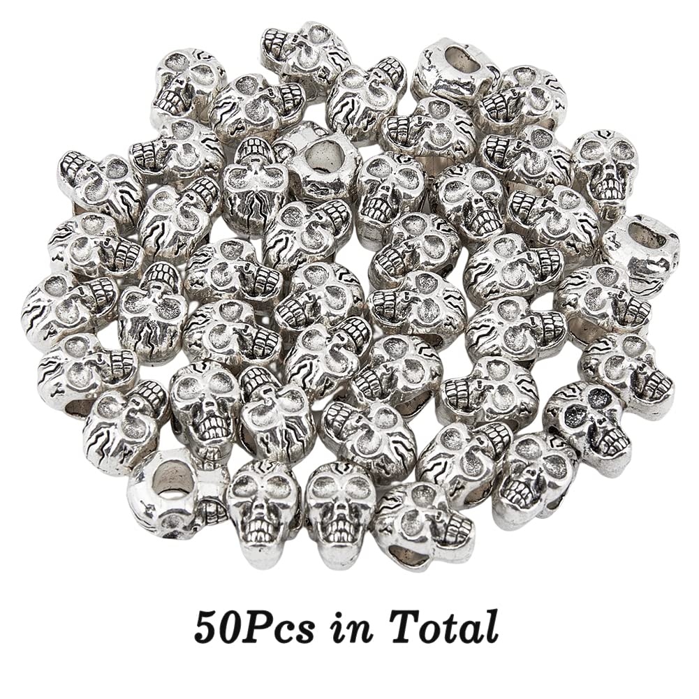 50Pcs Antique Silver Skeleton Bone Beads for Jewelry Making
