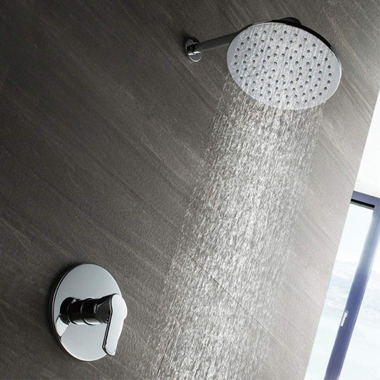Shower Head Single Function Wall-Mounted Hot and Cold 8 Inch Round Top Spray Copper Shower Faucet Silver Household Simple Embedded Box