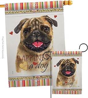 Pug Garden House Flag Set with Dog Design