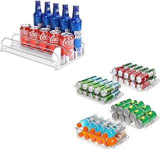 Automatic soda can organizer with adjustable width for refrigerator storage