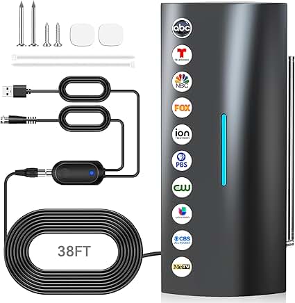 Indoor and outdoor digital antenna with amplifier for long-range HD TV reception