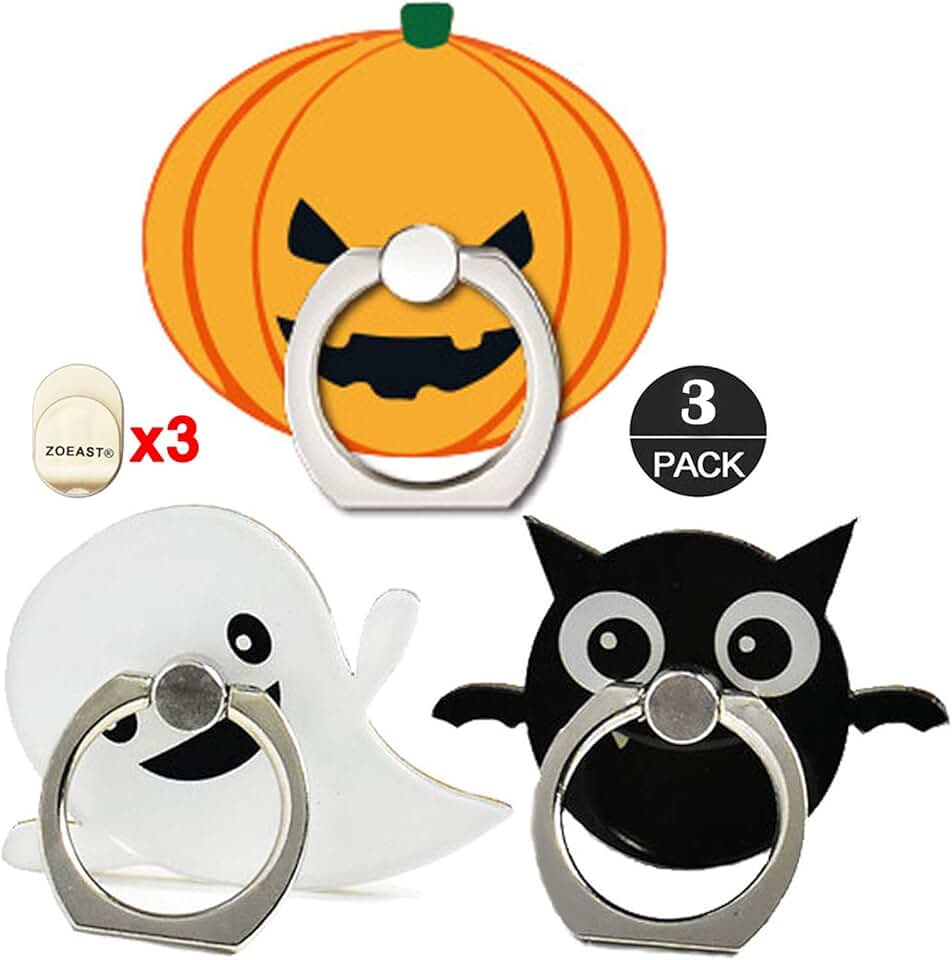 3-Piece Halloween Pumpkin Bat Ghost Phone Ring Holder