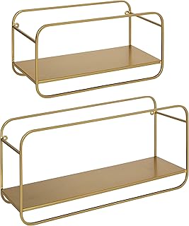 Set of 2 Gold Midcentury Shelves for Storage and Display