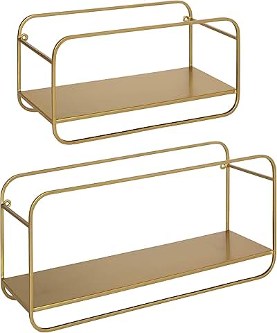 Set of 2 Gold Midcentury Shelves for Storage and Display