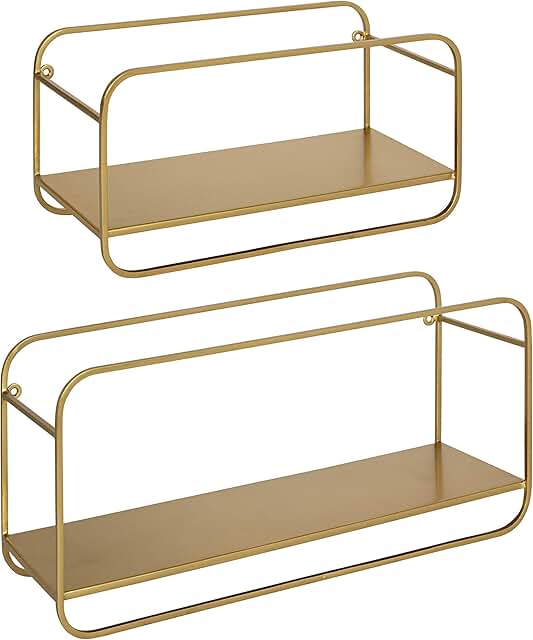Set of 2 Gold Midcentury Shelves for Storage and Display