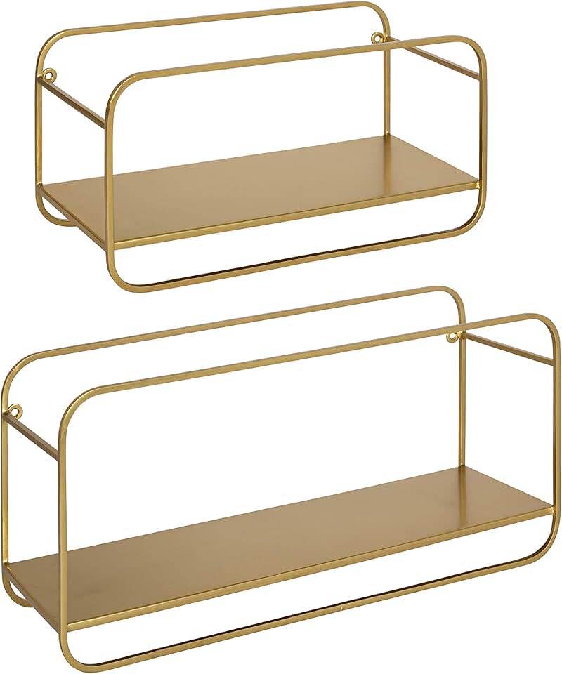 Set of 2 Gold Midcentury Shelves for Storage and Display