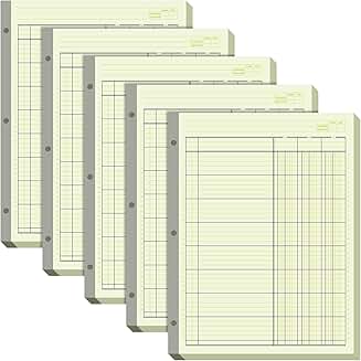 5 Pack 250 Sheets Columnar Ledger Books, Green