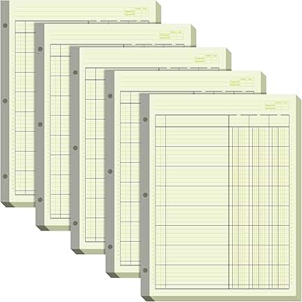 5 Pack 250 Sheets Columnar Ledger Books, Green