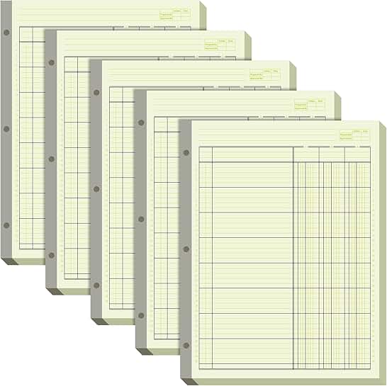 5 Pack 250 Sheets Columnar Ledger Books, Green