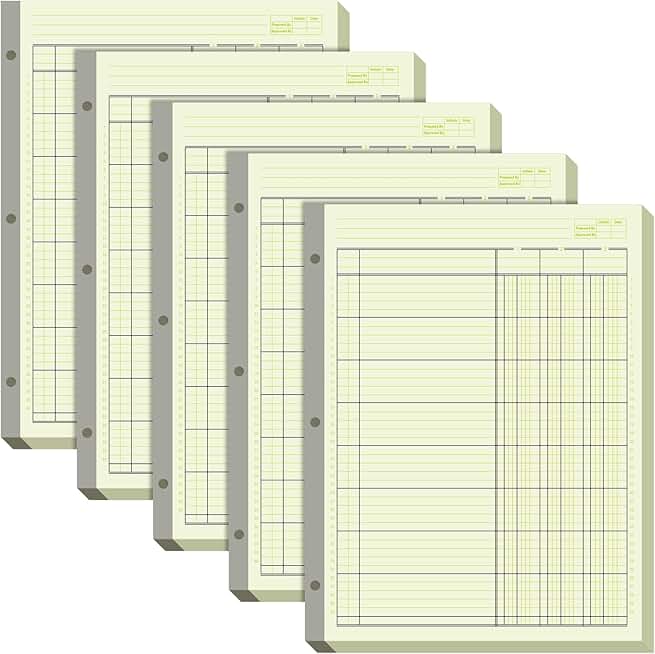 5 Pack 250 Sheets Columnar Ledger Books, Green