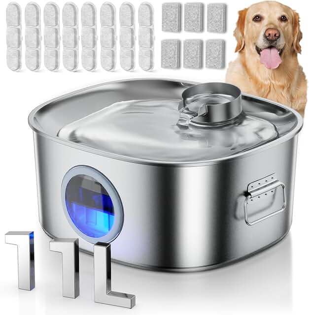Large Stainless Steel Dog Water Fountain with LED