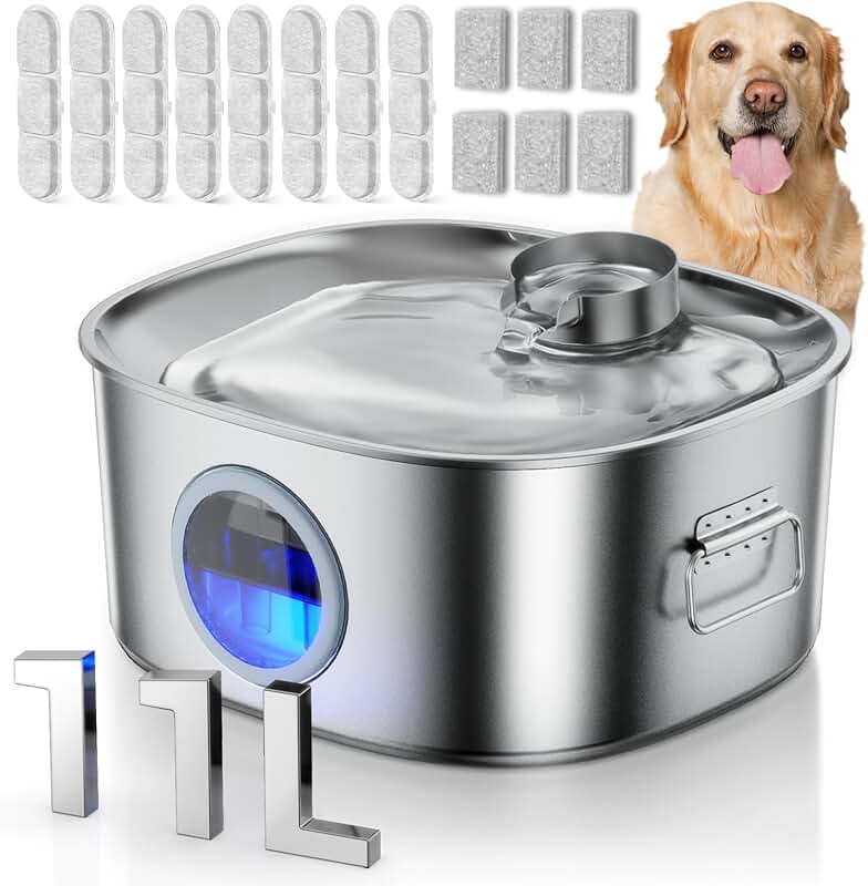 Large Stainless Steel Dog Water Fountain with LED