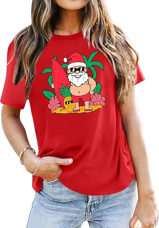 Women’s Christmas in July Santa Surfing T-Shirt