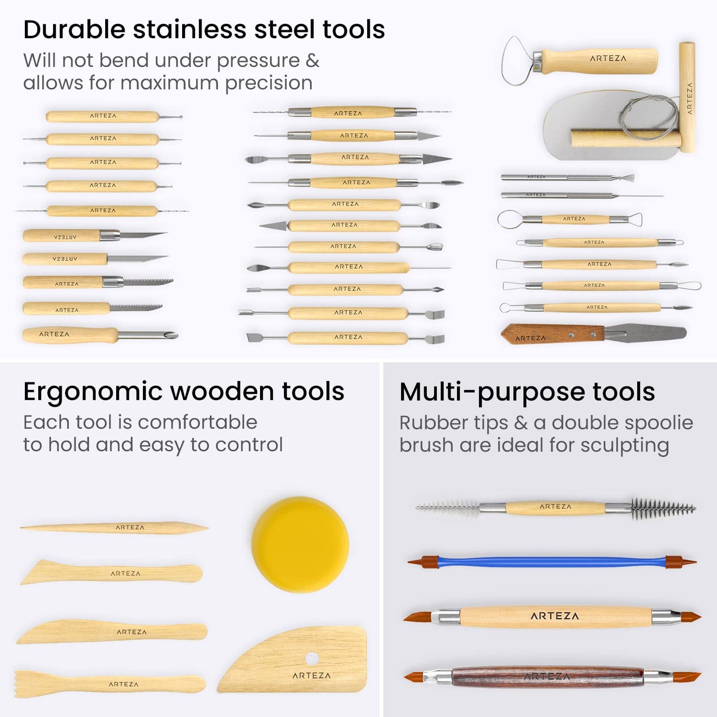 Polymer Clay Sculpting Set - 42-Piece Tools with Wooden Handles