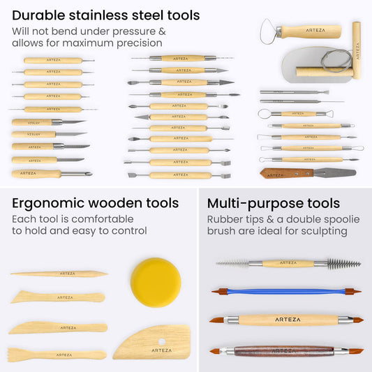 Polymer Clay Sculpting Set - 42-Piece Tools with Wooden Handles