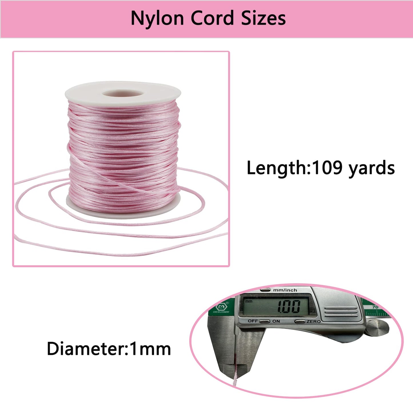 Pink Nylon Cord String for Jewelry Making and Crafting
