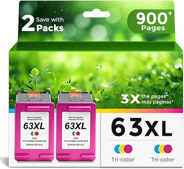 Color Ink Cartridges for HP 63 XL, 2-Pack