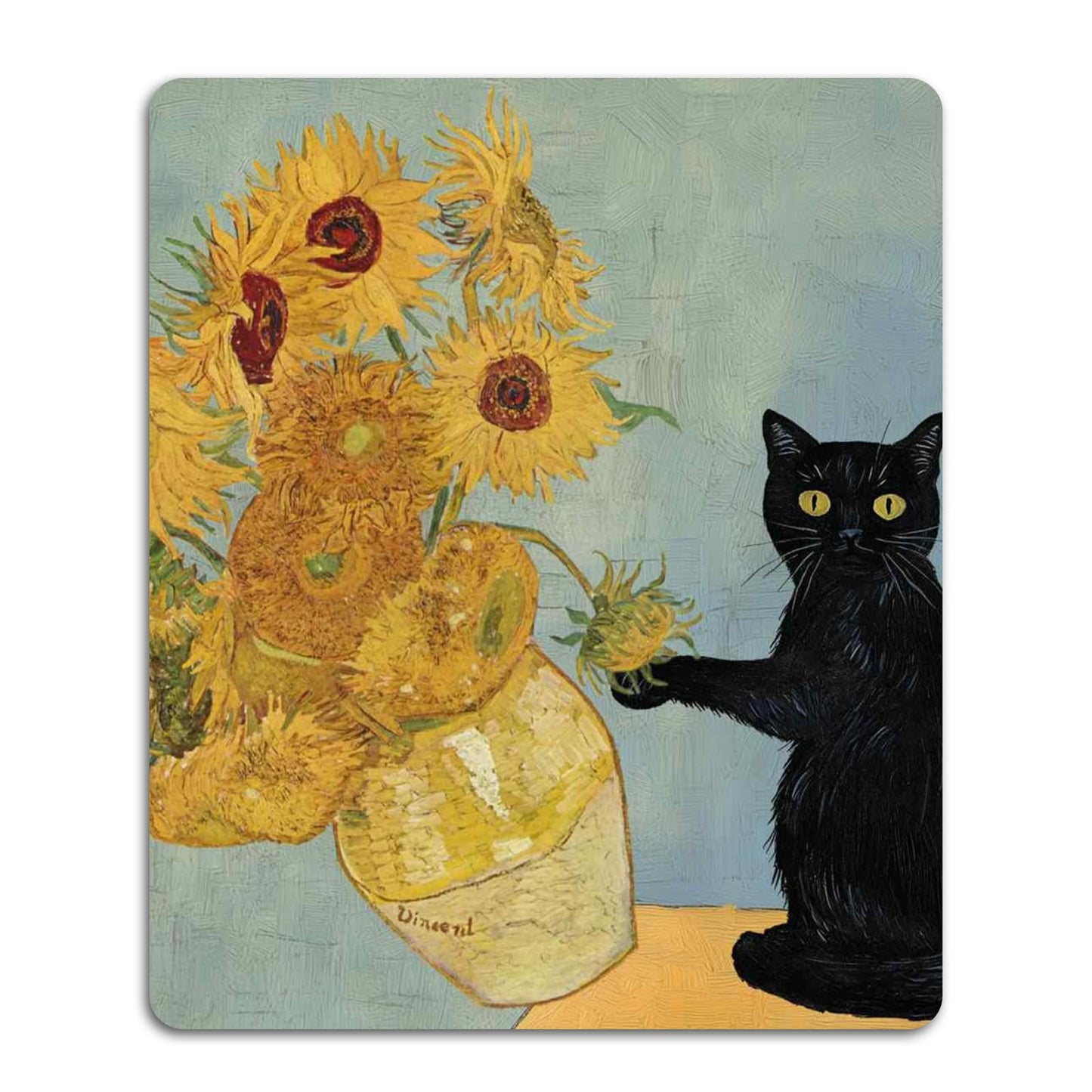 Cute Black Cat and Sunflower Mouse Pad for Desk
