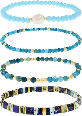 Flat gemstone bead stack bracelets for women