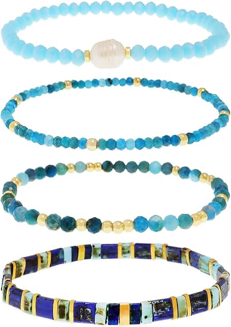 Flat gemstone bead stack bracelets for women