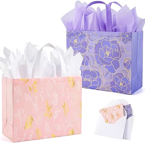 Set of two 13-inch gift bags with greeting card and tissue
