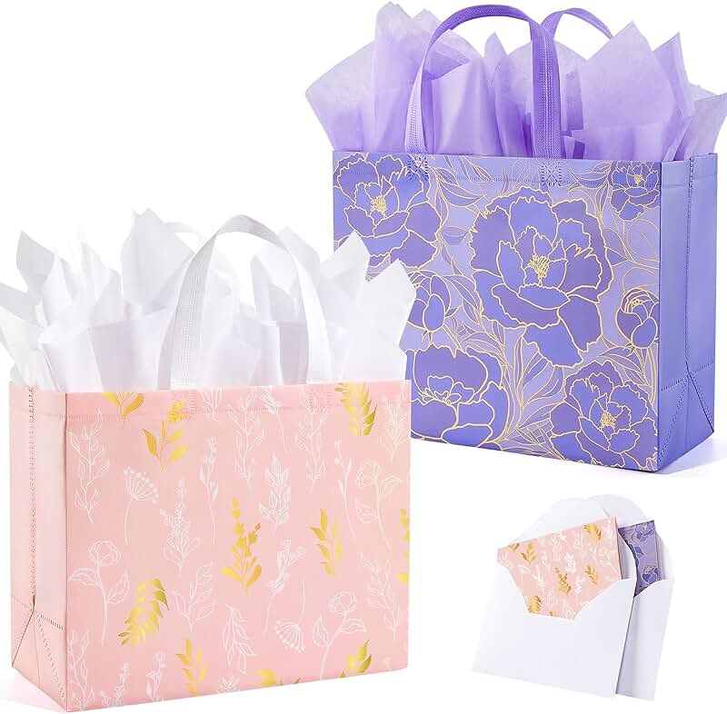 Set of two 13-inch gift bags with greeting card and tissue