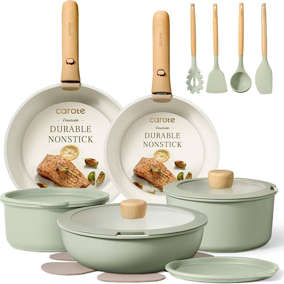 19-Piece Nonstick Cookware Set with Removable Handle