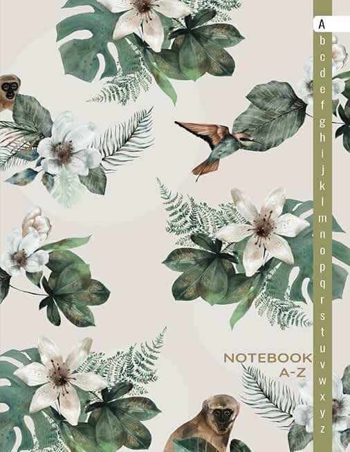 Alphabetical Lined Notebook with A-Z Tabs and Tropical Design