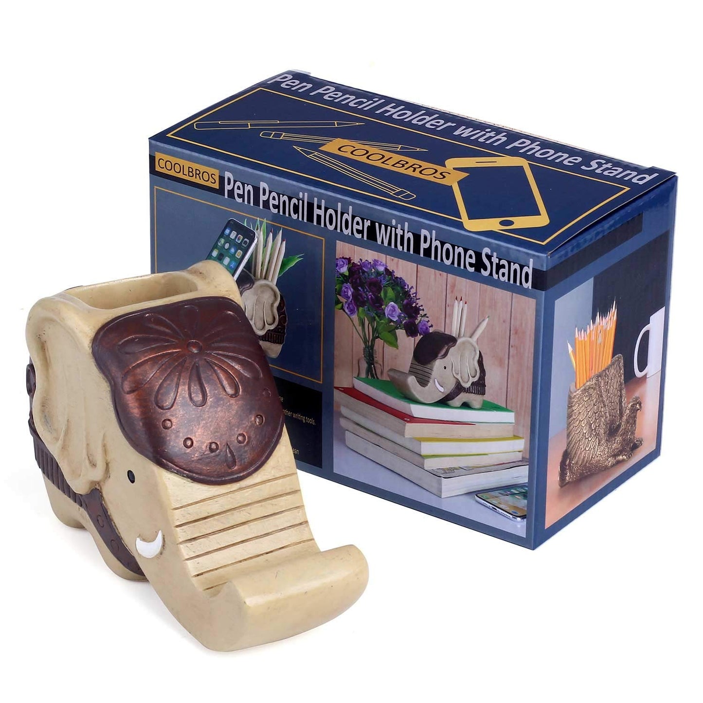 Elephant-Shaped Pen and Phone Holder for Desk