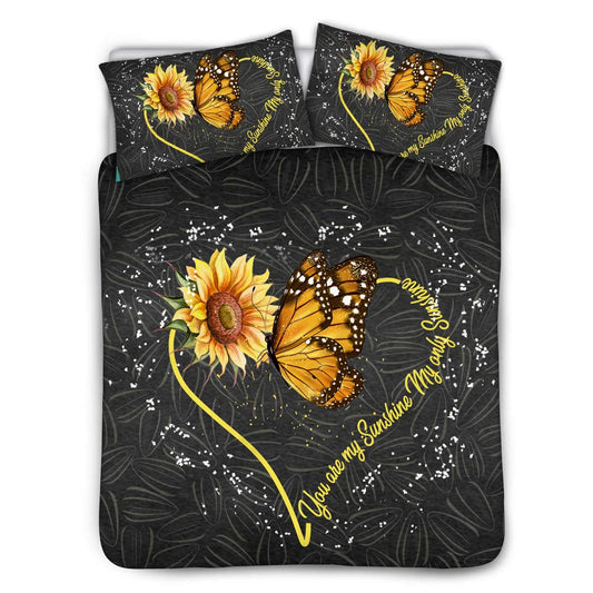Sunflower Butterfly Heart Bedding Set for Women Girly Full Size Ultra-Soft Cotton Quilt Comforter Cover  Beige Twin Size 68 x 88 inch)