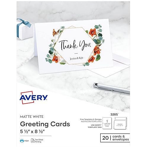 Half-Fold Matte White Greeting Cards, 20 Blank Sets