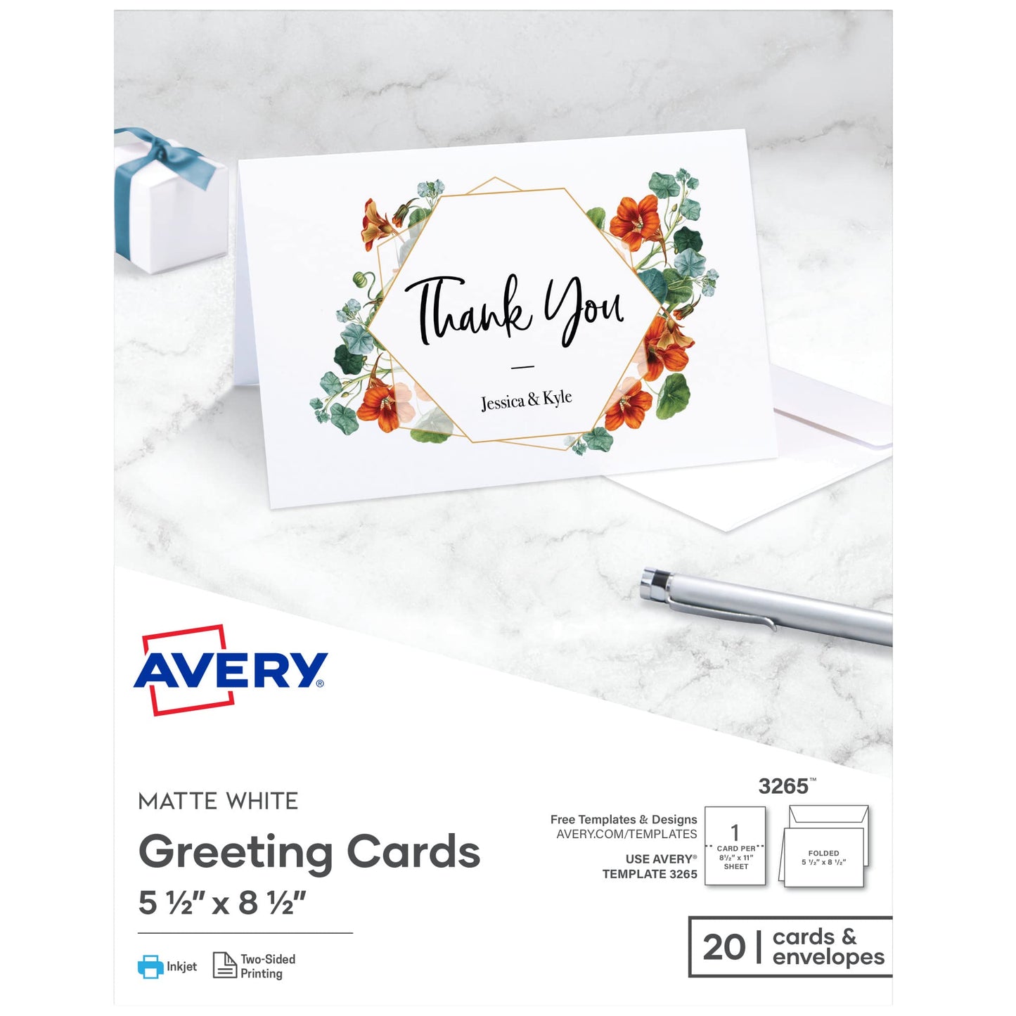 Half-Fold Matte White Greeting Cards, 20 Blank Sets