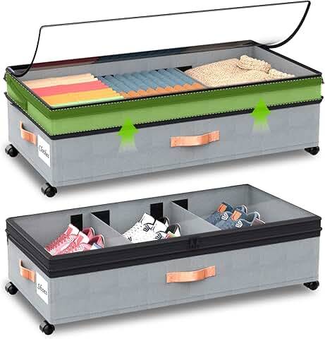 Set of two large under-bed storage containers with wheels