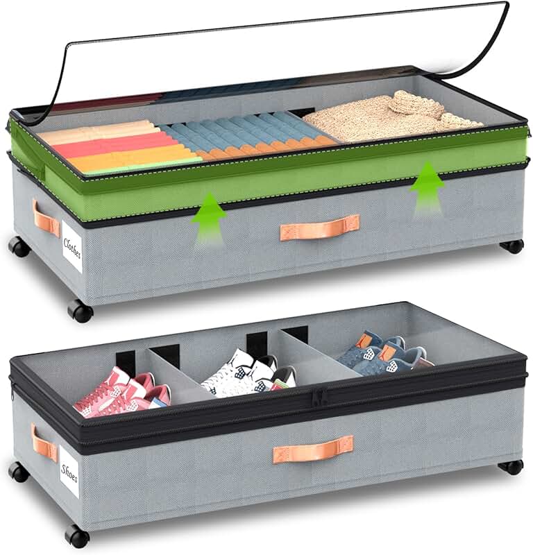 Set of two large under-bed storage containers with wheels