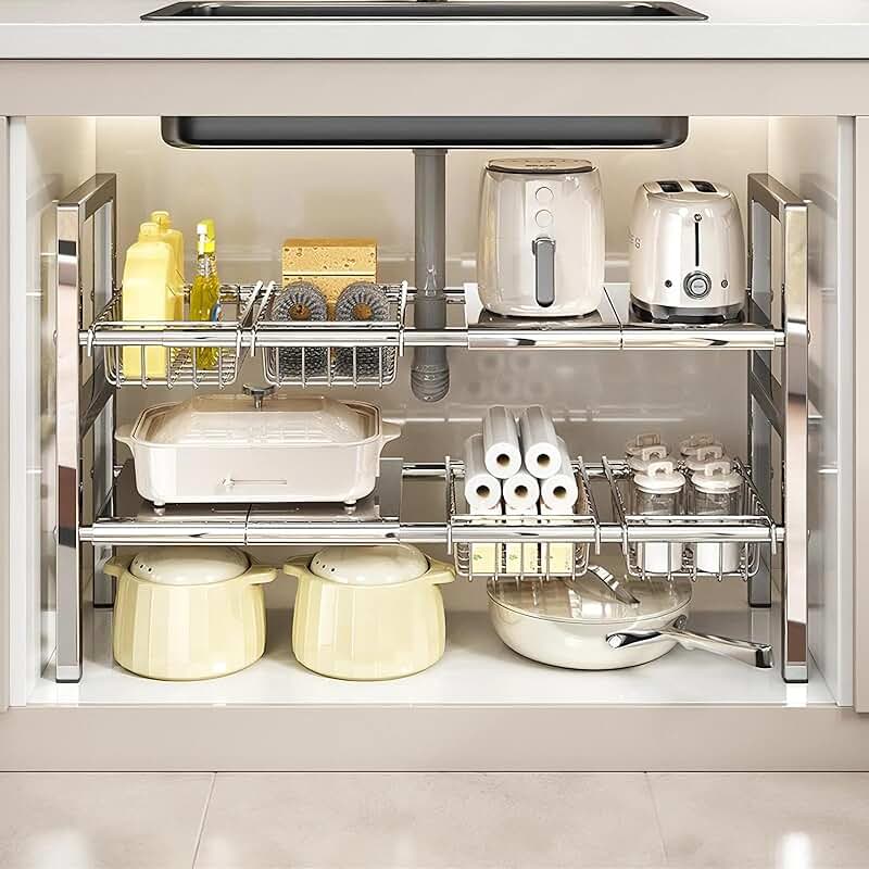 Large 2-Tier Expandable Sink Organizer with Baskets