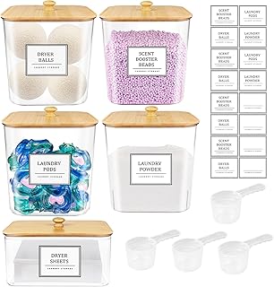 Set of 5 Clear Laundry Storage Containers